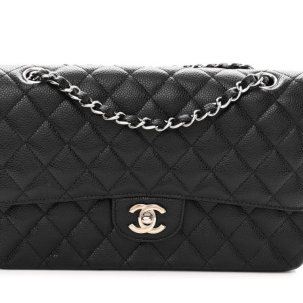 CHANEL Black Crossbody Bag with Quilted Design and Silver Chain hardware